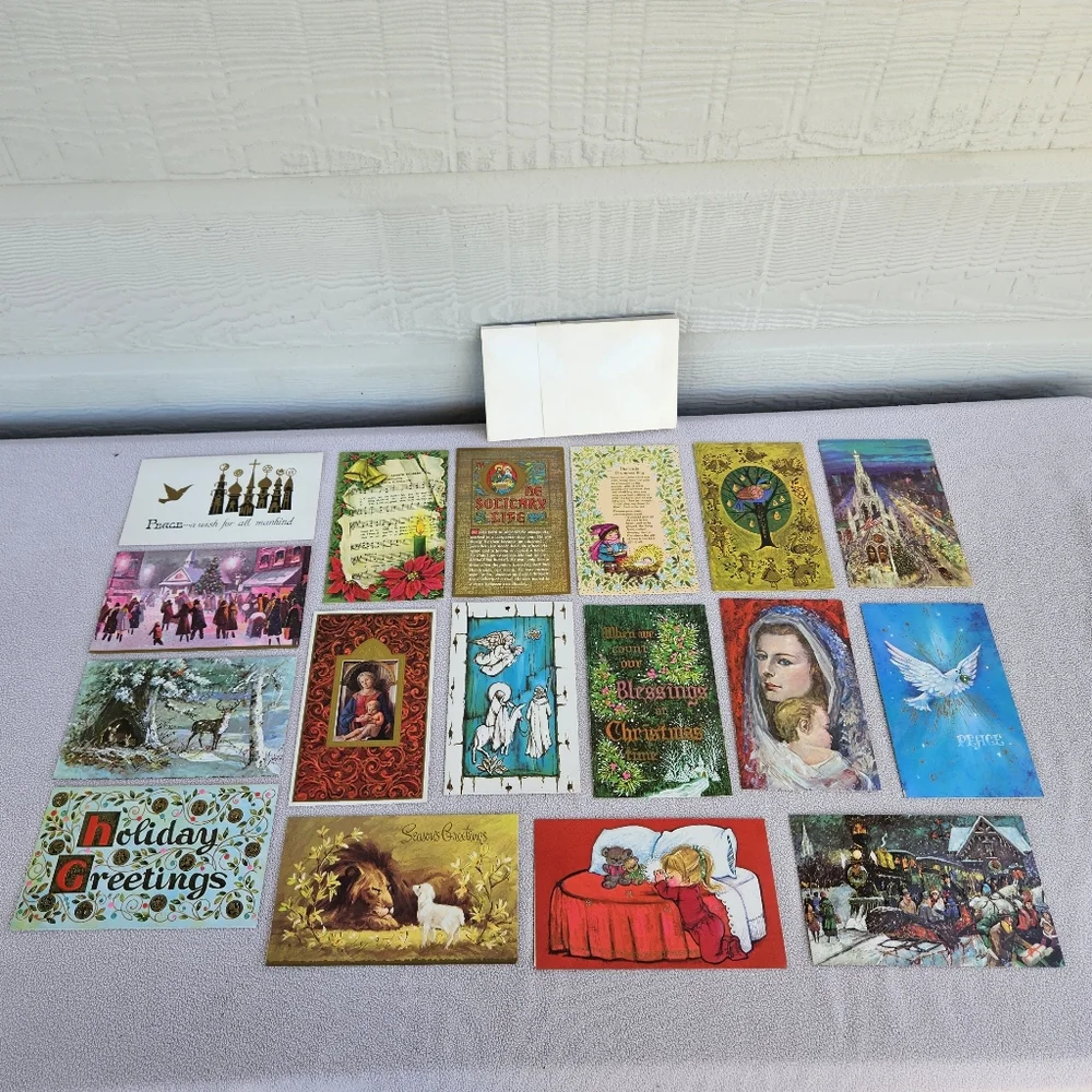 Famous Artists Studios VTG Christmas Card Set of 17 Holiday Religious Church